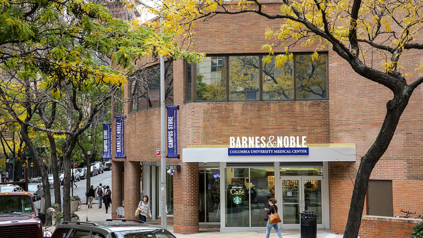 The front of a brick building with Barnes & Noble signage.