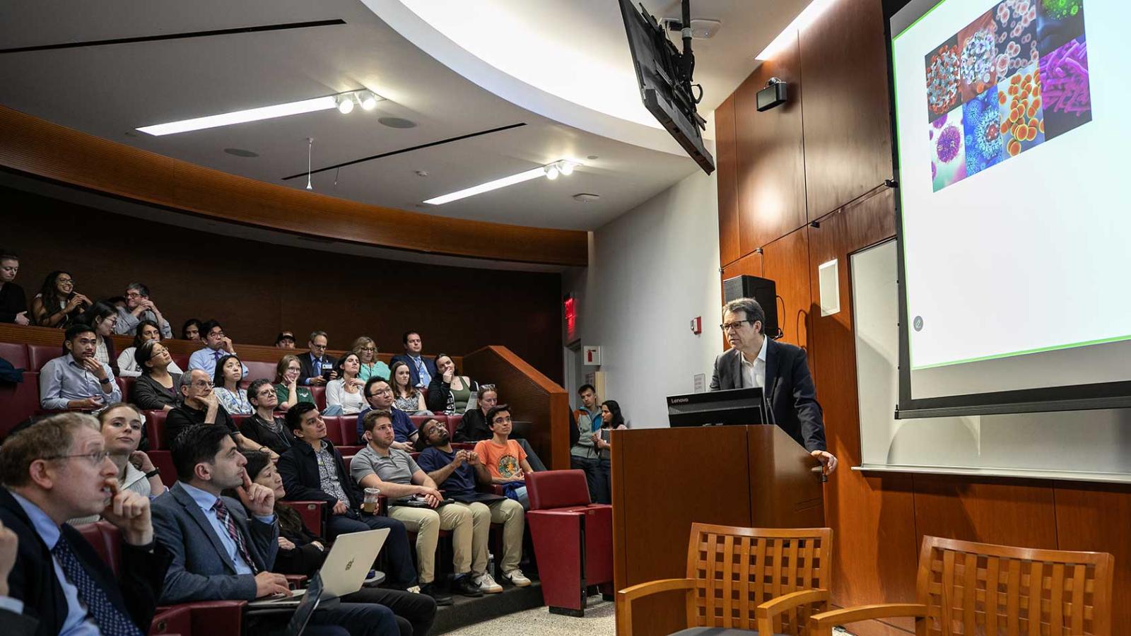 Dr. Sadelain speaking at the symposium.