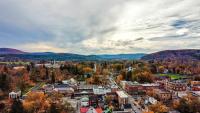 Aerial view of Cooperstown, New York, in the fall